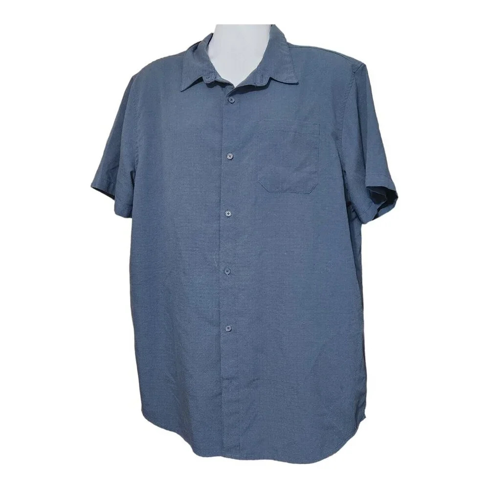Hang Ten Shirt Men's Adult XL Blue Casual Short Sleeve‎ Button Up Shirt